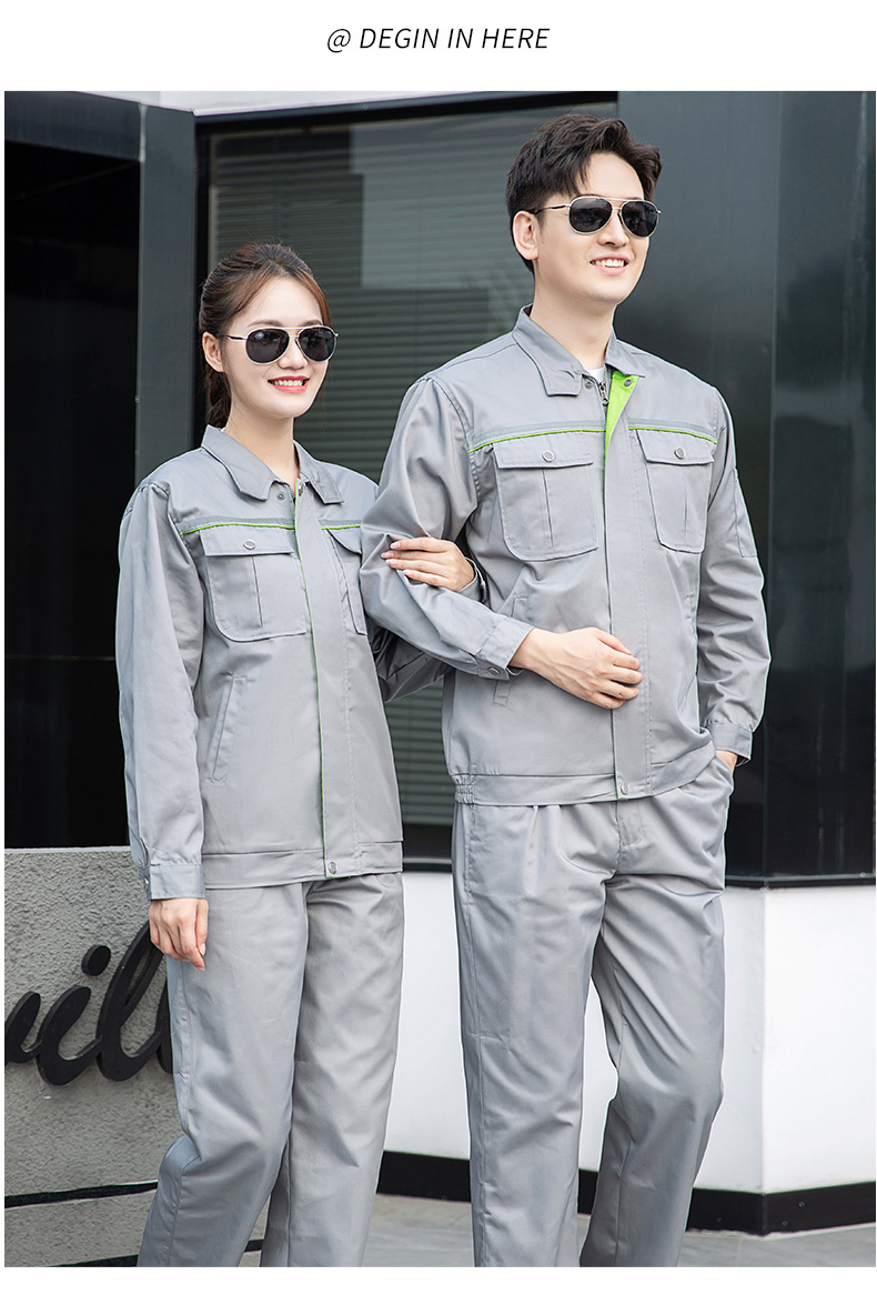 DM2081 春秋長(zhǎng)袖工作服定制男車間工廠反光條上衣耐磨工裝定制汽修勞保服(圖14)