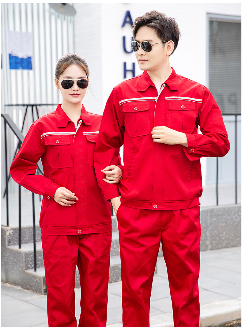 DM2081 春秋長(zhǎng)袖工作服定制男車間工廠反光條上衣耐磨工裝定制汽修勞保服(圖18)