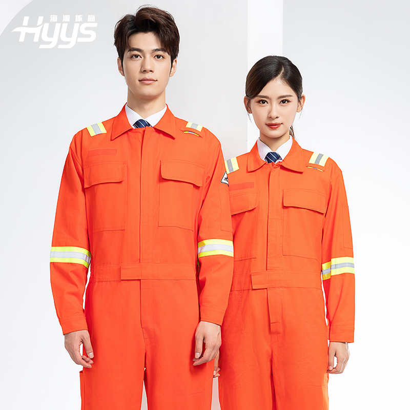 QM8057 全棉長(zhǎng)袖連體工作服反光條勞保服機(jī)修服中海油工作服套裝